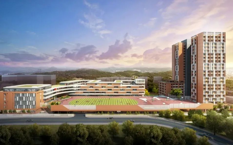 龙华外国语高级中学校位于民治街道临龙路以南,梅花山庄以西,临近地铁