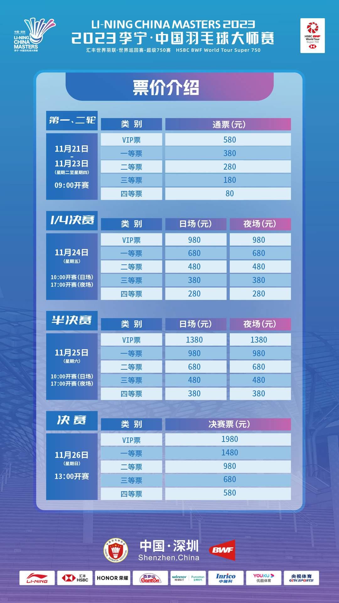 2023李宁中国羽毛球大师赛11月9日9时开票